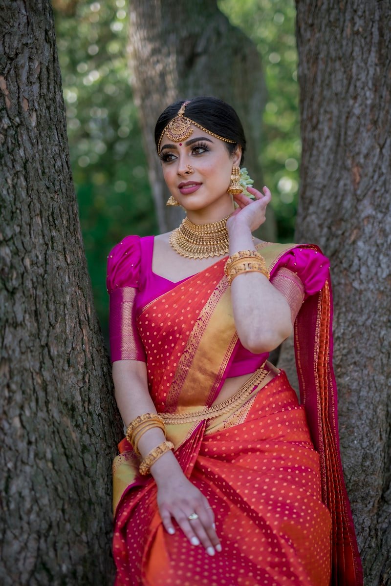 South Indian bride in Kanchipuram silk saree with gold temple jewellery